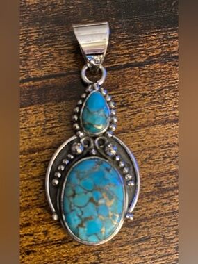 Blue Copper Turquoise Pendant set in 925 Sterling Silver